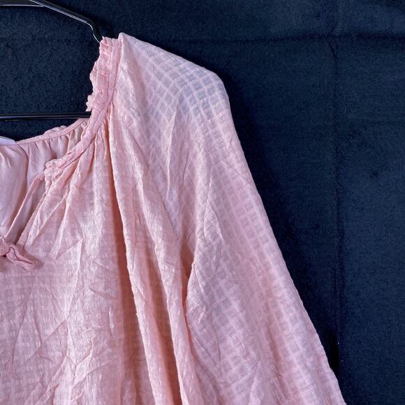 LC Lauren Conrad Womens Blouse Blush Pink Checkered Lined Long Sleeve Flowy L - Picture 5 of 14